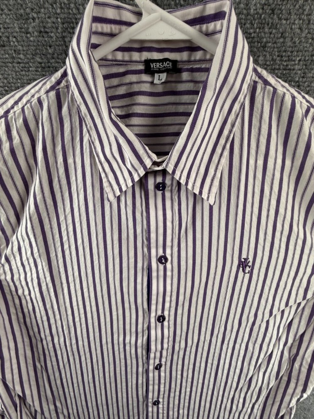 Versace Jeans Couture Button Up Shirt Men Purple Striped Large Long Sleeve Italy